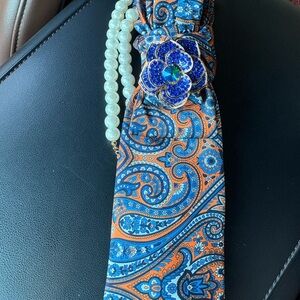 Paisley Tie with Blue Floral Beaded Accent